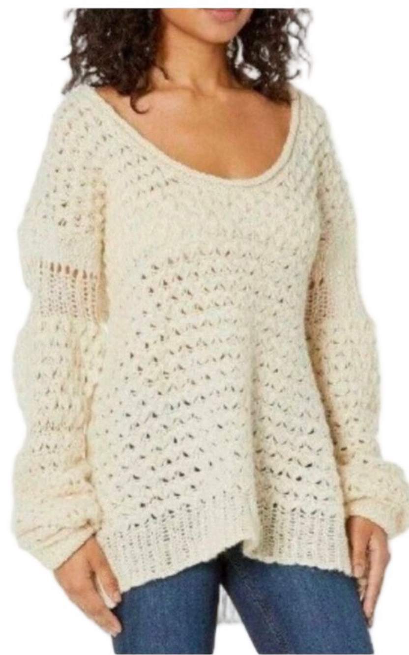Free People cream Crashing Waves oversized vneck pullover womans sweater XS